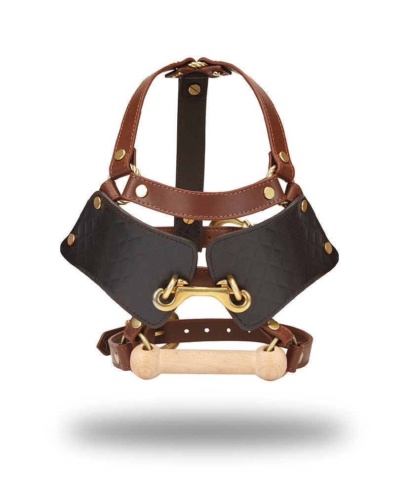 Liebe Seele - Leder Blinders mit Knebel - Schwarz, Braun & Gold