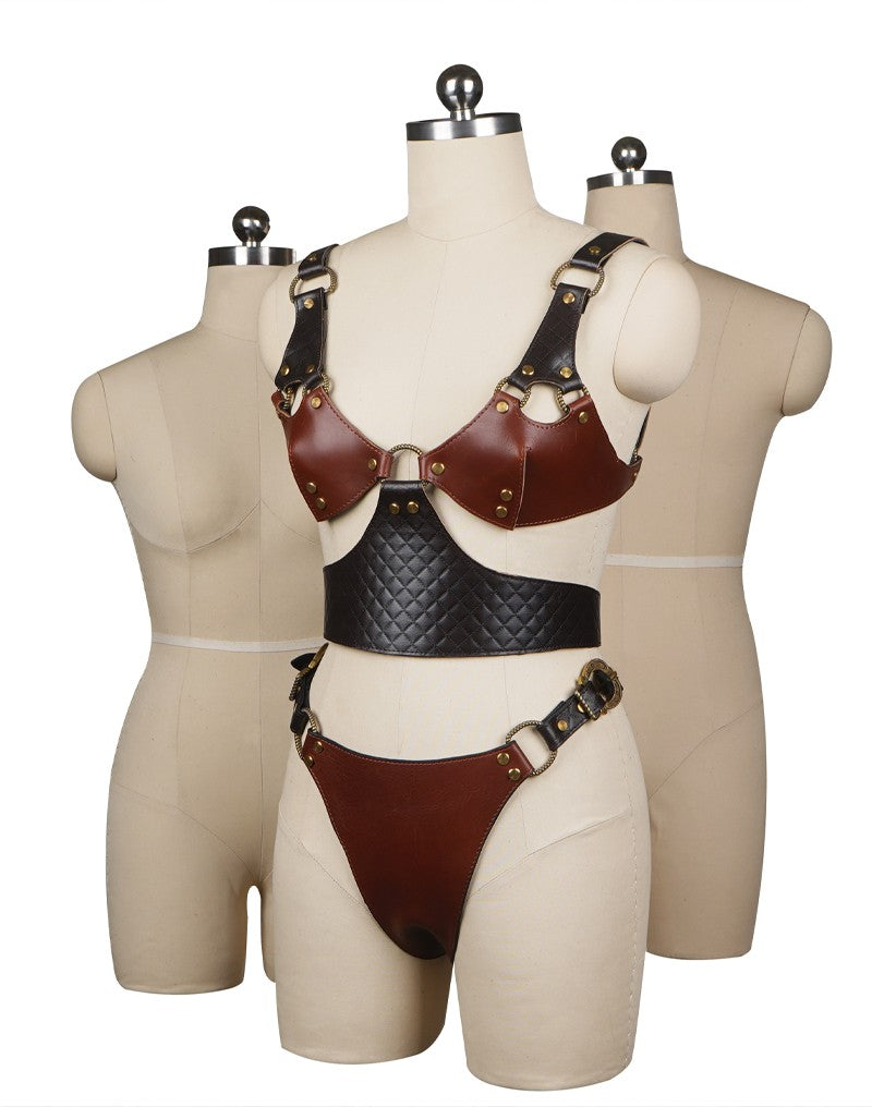 9: Liebe Seele - Leder Bustier - Schwarz, Braun & Gold