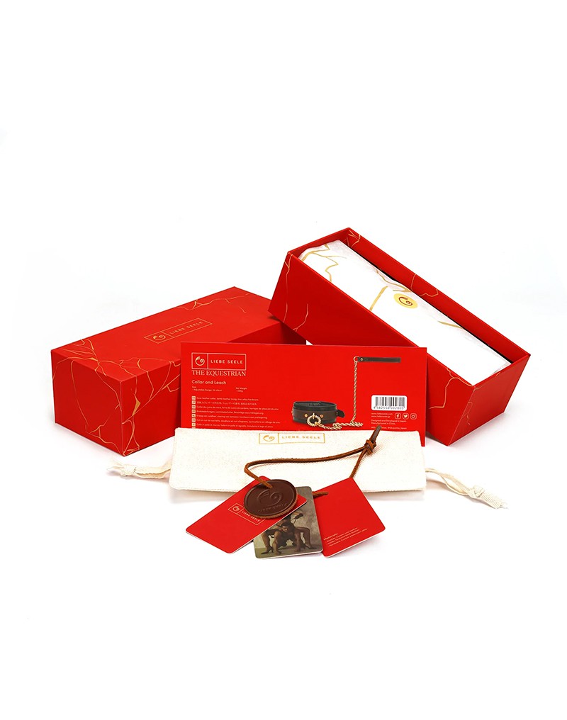 Liebe Seele - Lederhalsband mit Leine - Schwarz, Braun & Gold