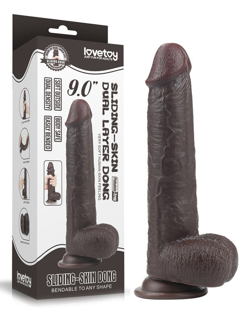 LoveToy - Sliding Skin Dildo 23 cm - Schwarz