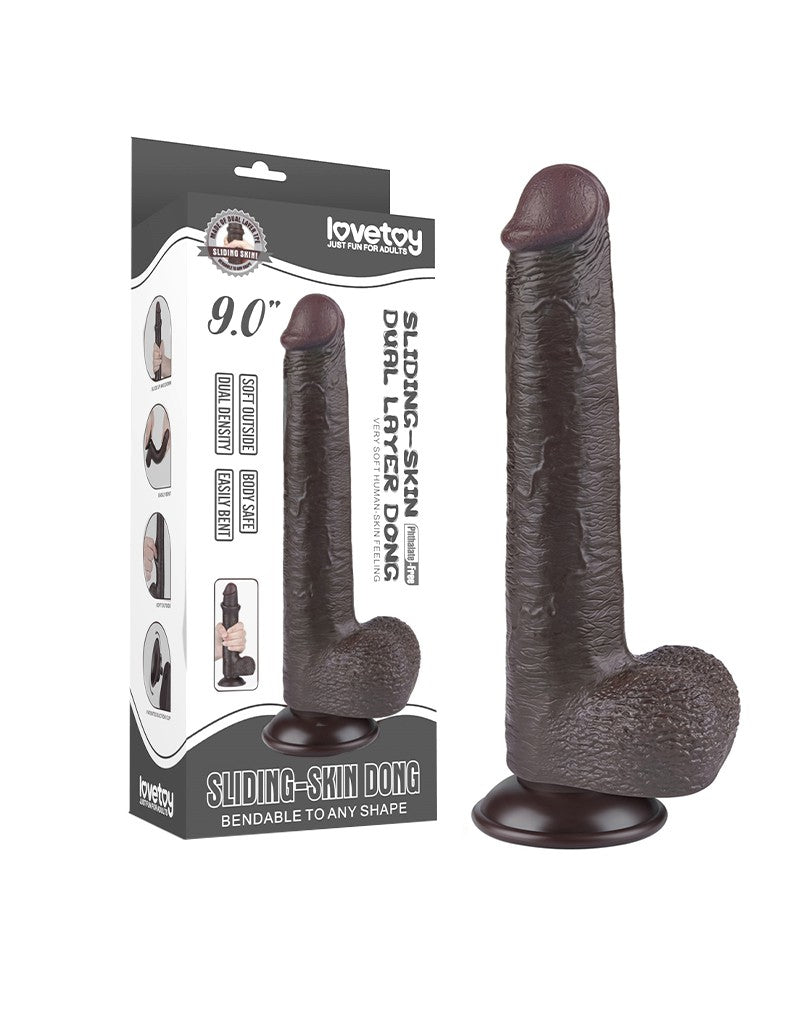 LoveToy - Sliding Skin Dildo 22.8 cm - Schwarz
