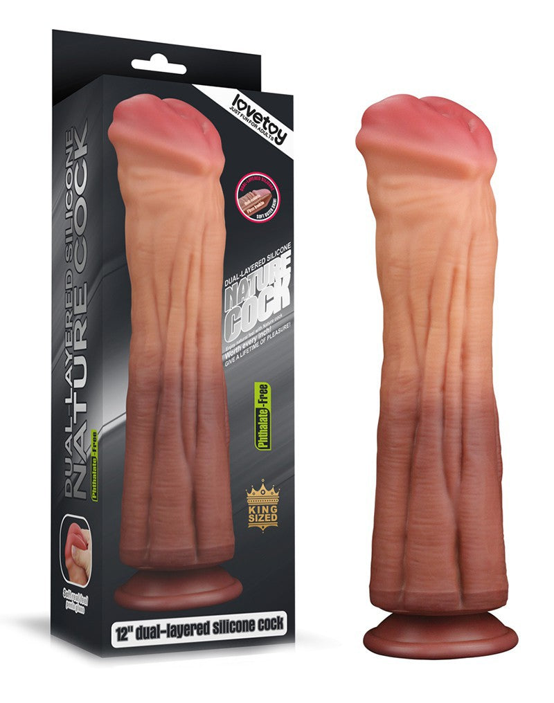 LoveToy - Dildo mit Adern 30 cm - Nude/Braun
