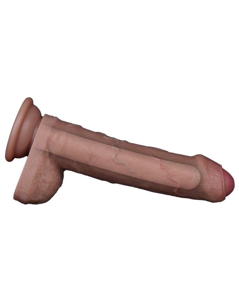 LoveToy - Zweischichtiger Silikon-Dildo 20,5 cm (Ø 4 cm) - Braun