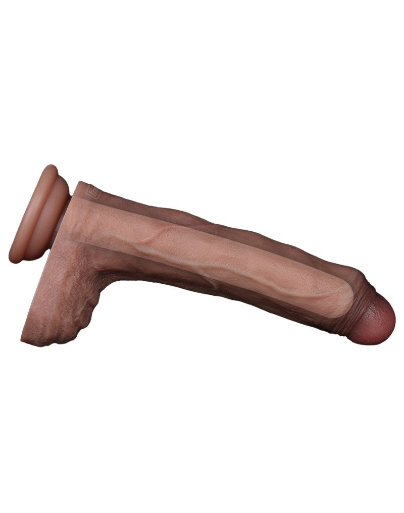 14: LoveToy - Zweischichtiger Silikon-Dildo 22 cm (Ø 4,2 cm) - Braun