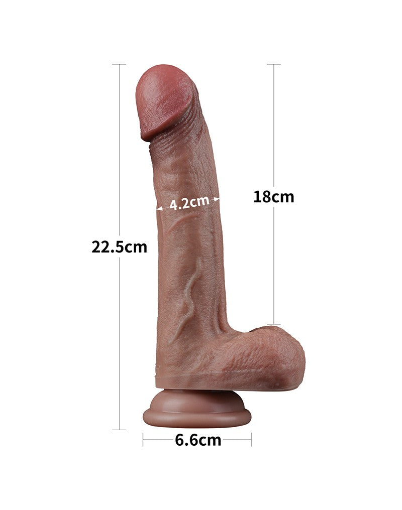 15: LoveToy - Zweischichtiger Silikon-Dildo 22,5 cm (Ø 4,2 cm) - Braun