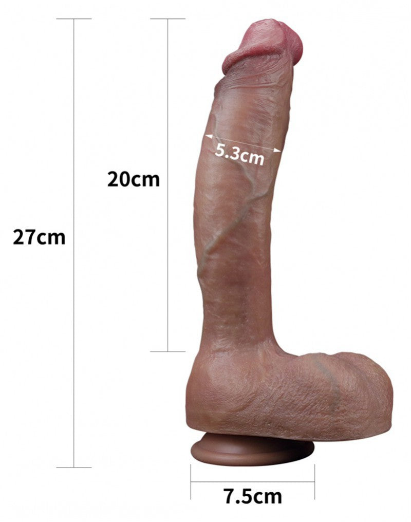 LoveToy - Dual Layered Silikondildo 27 cm (Ø 5.3 cm) - Braun