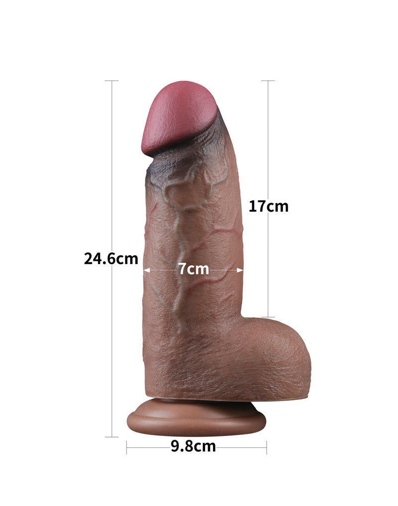 LoveToy - Zweischichtiger Silikon-Dildo XXL 24.6 cm (Ø 7 cm) - Braun