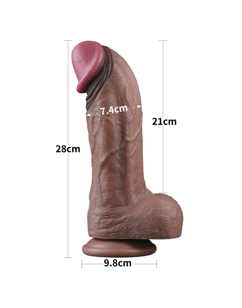 LoveToy - Zweischichtiger Silikon-Dildo XXL 28 cm (Ø7.4 cm) - Braun