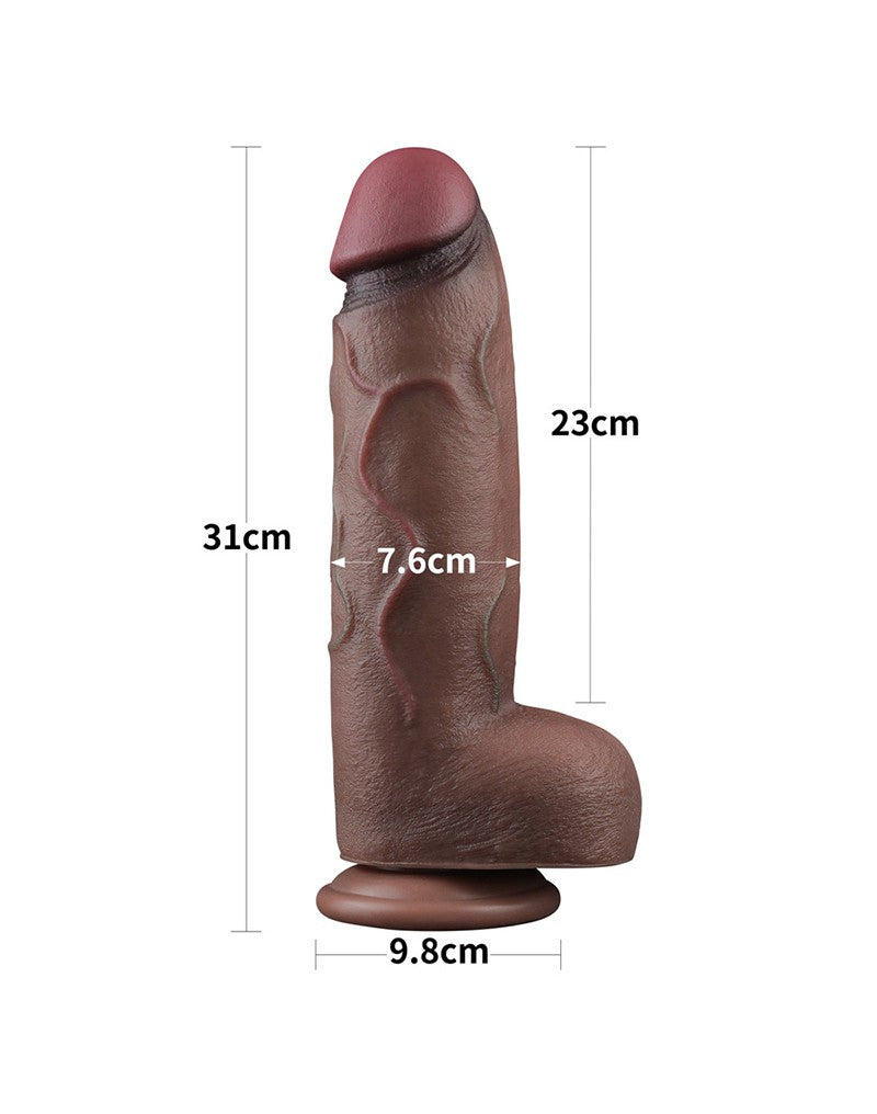 LoveToy - Zweischichtiger Silikon-Dildo XXL 31 cm (Ø7.6 cm) - Braun