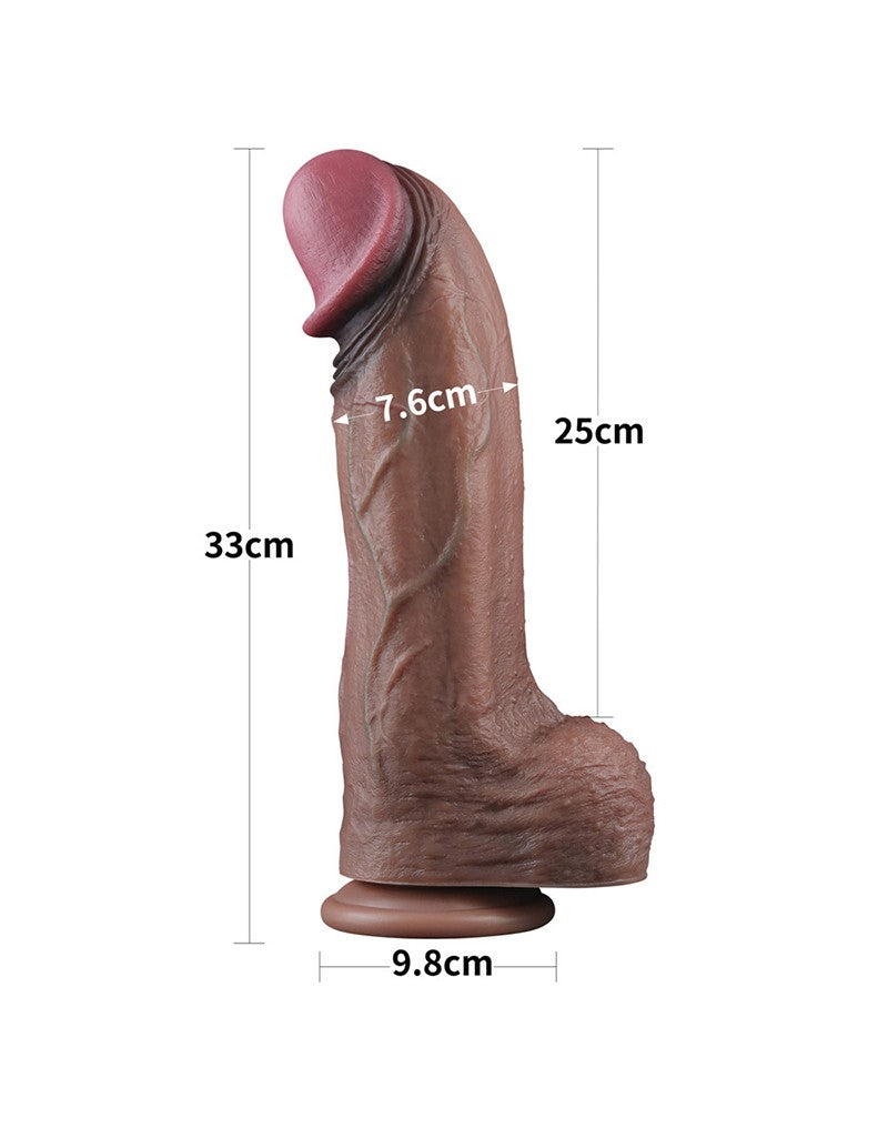 12: LoveToy - Zweischichtiger Silikon-Dildo XXL 33 cm (Ø7,6 cm) - Braun