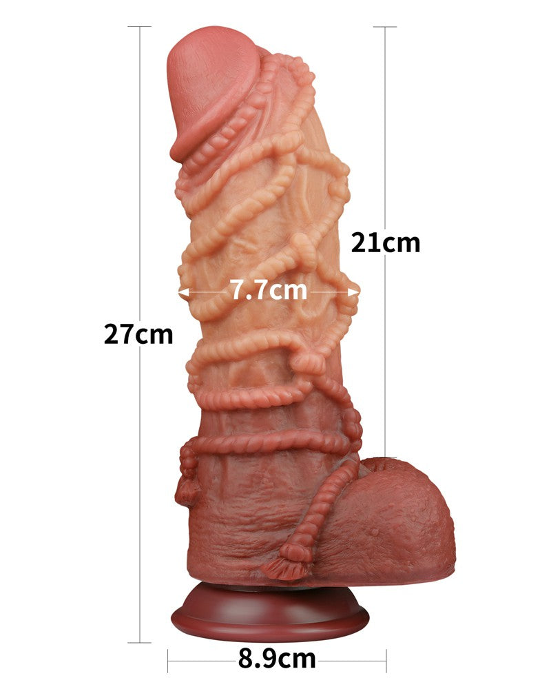 LoveToy - Extremer Dildo mit Seilmotiv 26.5 cm - Braun & Nude
