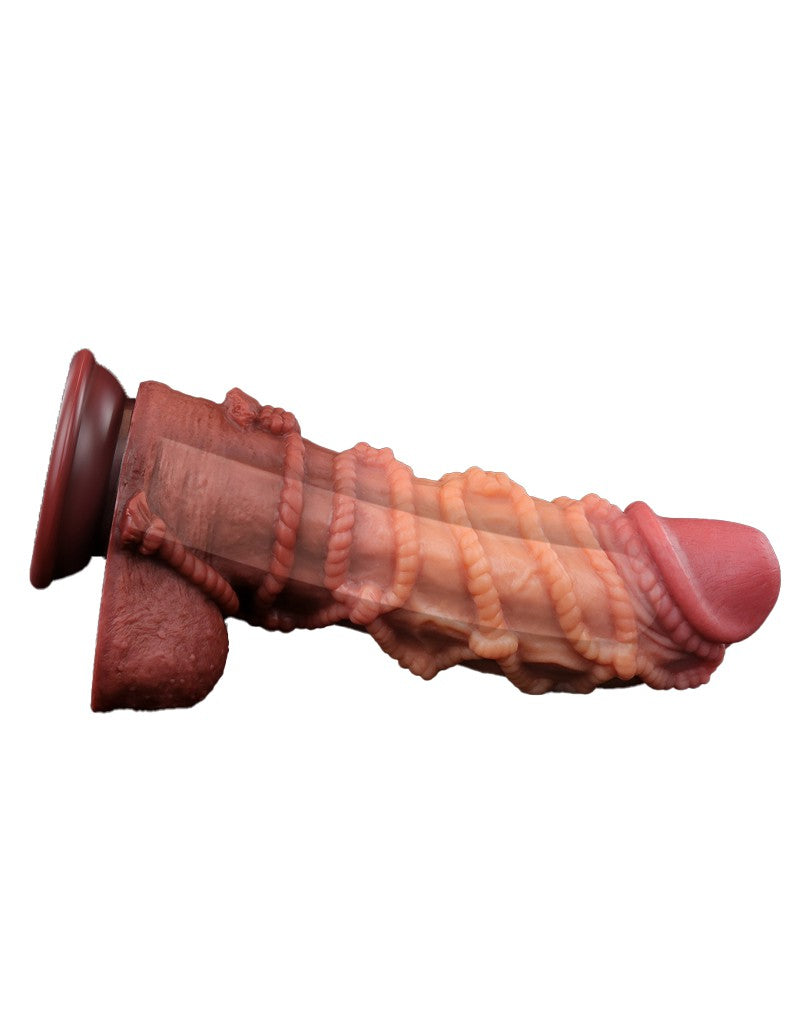 LoveToy - Extremer Dildo mit Seilmotiv 26.5 cm - Braun & Nude