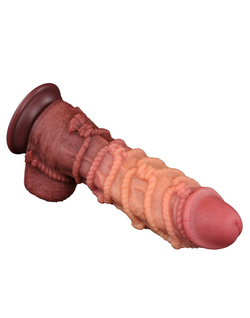 LoveToy - Extremer Dildo mit Seilmotiv 26.5 cm - Braun & Nude