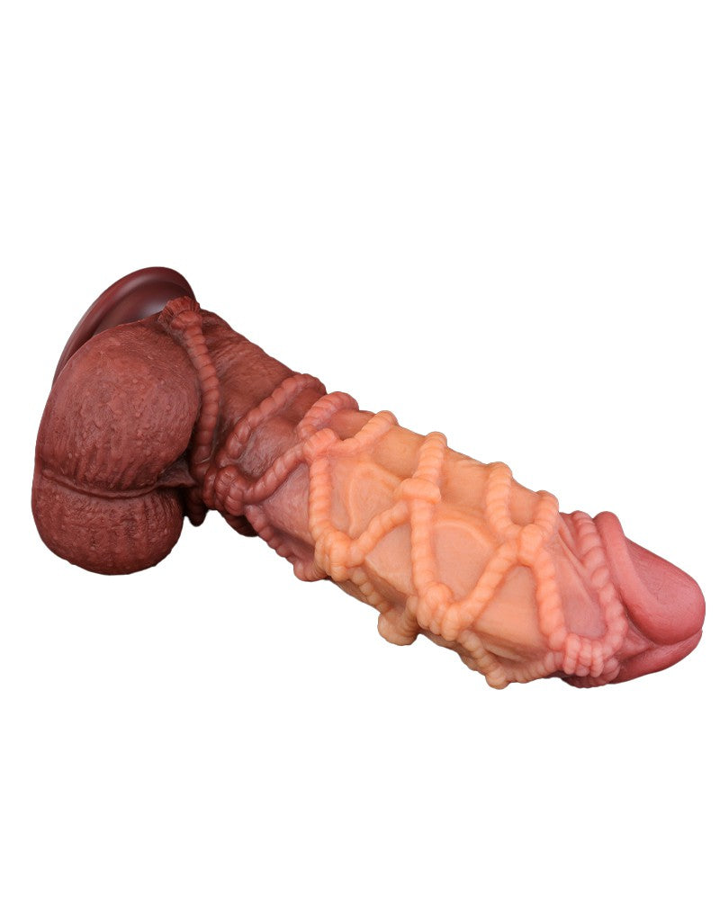 LoveToy - Extremer Dildo mit Seilmotiv 26.5 cm - Braun & Nude
