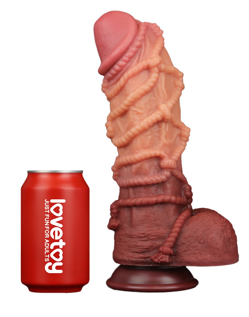 LoveToy - Extremer Dildo mit Seilmotiv 26.5 cm - Braun & Nude
