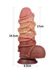 LoveToy - Extremer Dildo mit Seilmotiv 24 cm - Braun & Nude