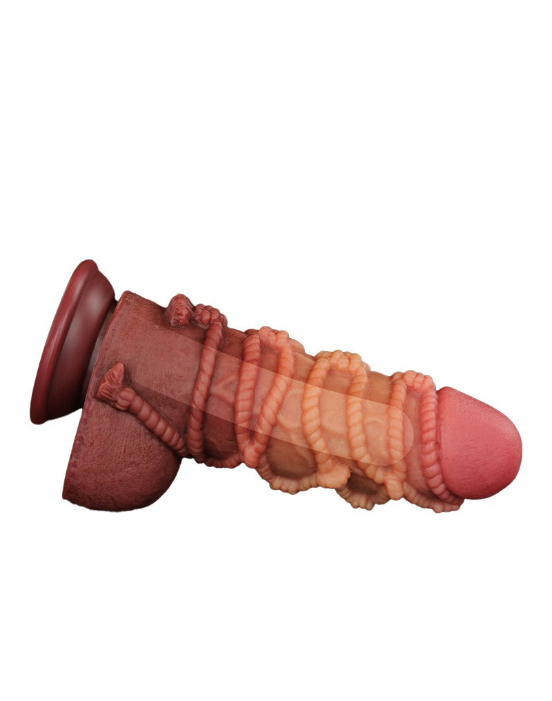 LoveToy - Extremer Dildo mit Seilmotiv 24 cm - Braun & Nude