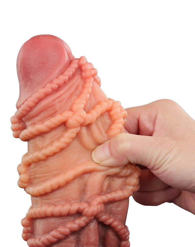 LoveToy - Extremer Dildo mit Seilmotiv 24 cm - Braun & Nude