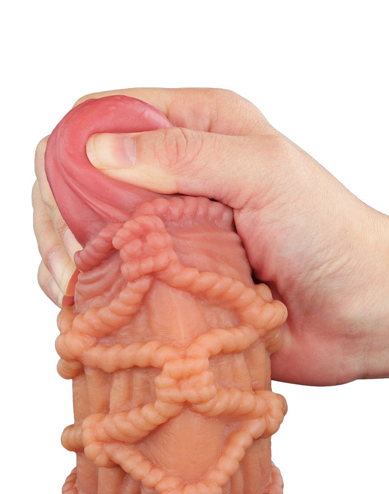 LoveToy - Extremer Dildo mit Seilmotiv 24 cm - Braun & Nude