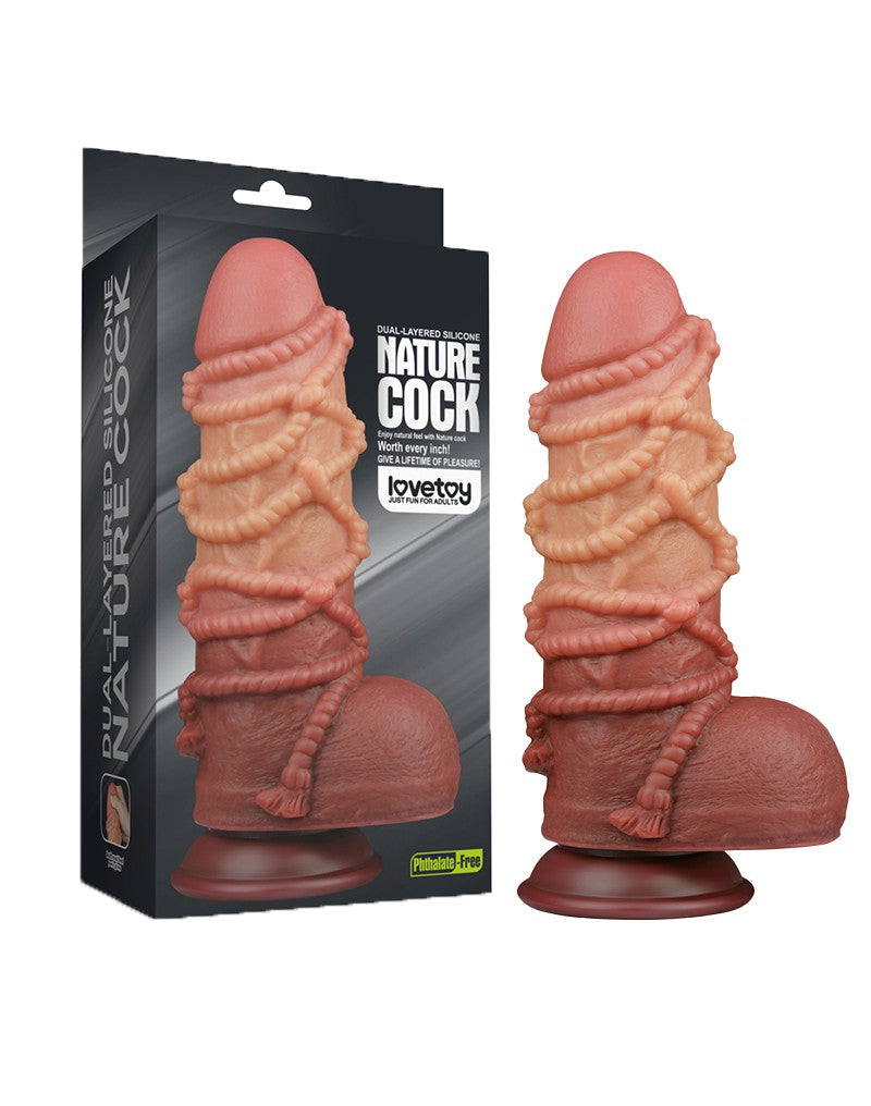 LoveToy - Extremer Dildo mit Seilmotiv 24 cm - Braun & Nude