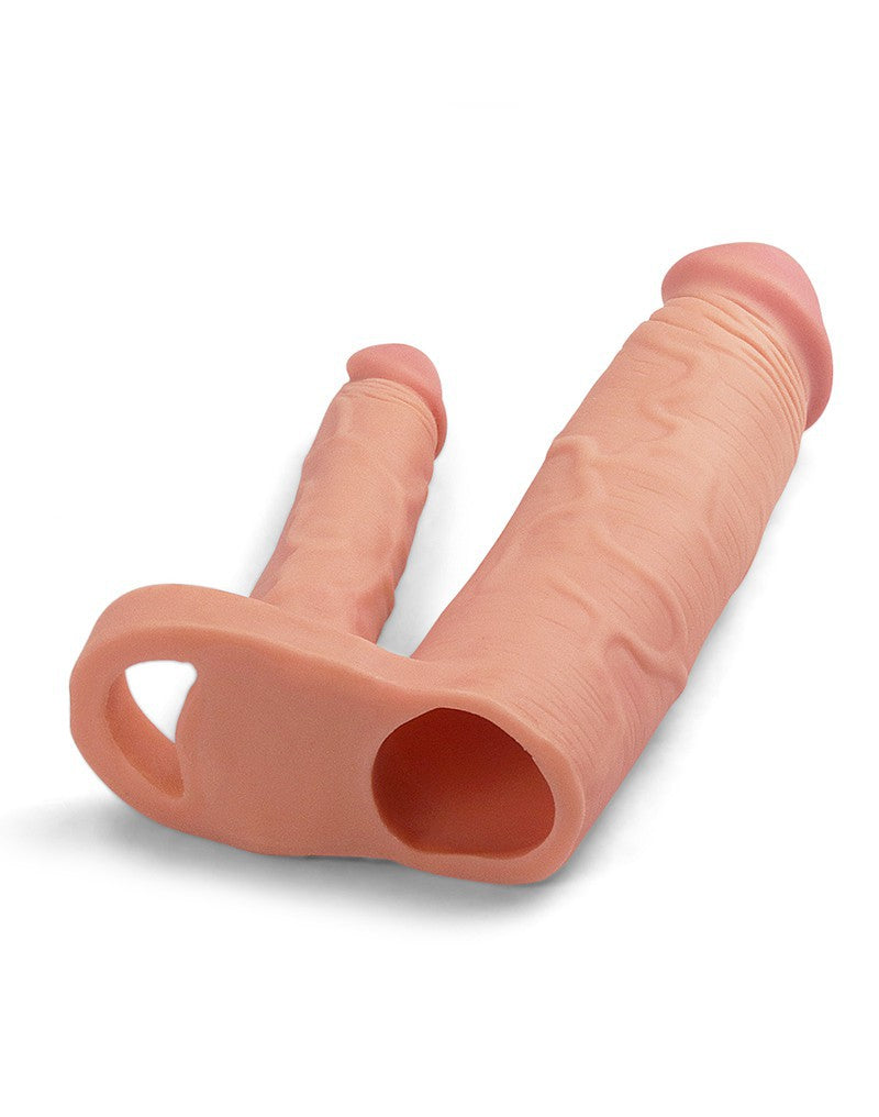 2: LoveToy - Pleasure X Tender Double Penis Sleeve + 5 cm - Nude