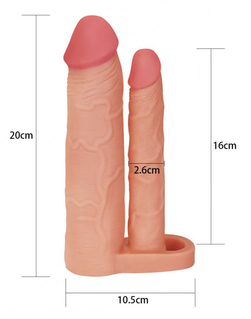 5: LoveToy - Pleasure X Tender Double Penis Sleeve + 5 cm - Nude