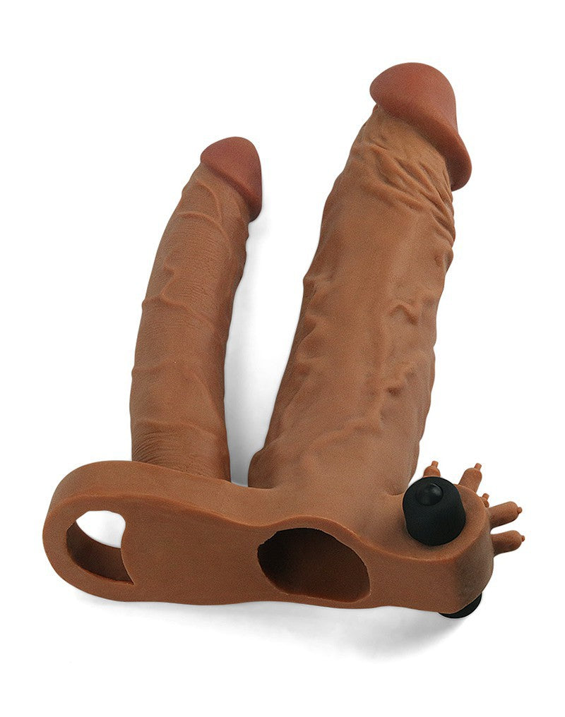 LoveToy - Pleasure X Tender Vibrating Double Penis Sleeve + 5 cm - Braun