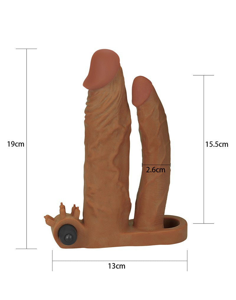 LoveToy - Pleasure X Tender Vibrating Double Penis Sleeve + 5 cm - Braun