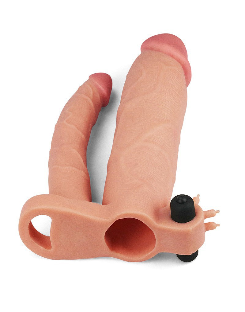 3: LoveToy - Pleasure X Tender Vibrating Double Penis Sleeve + 7.6 cm - Nude