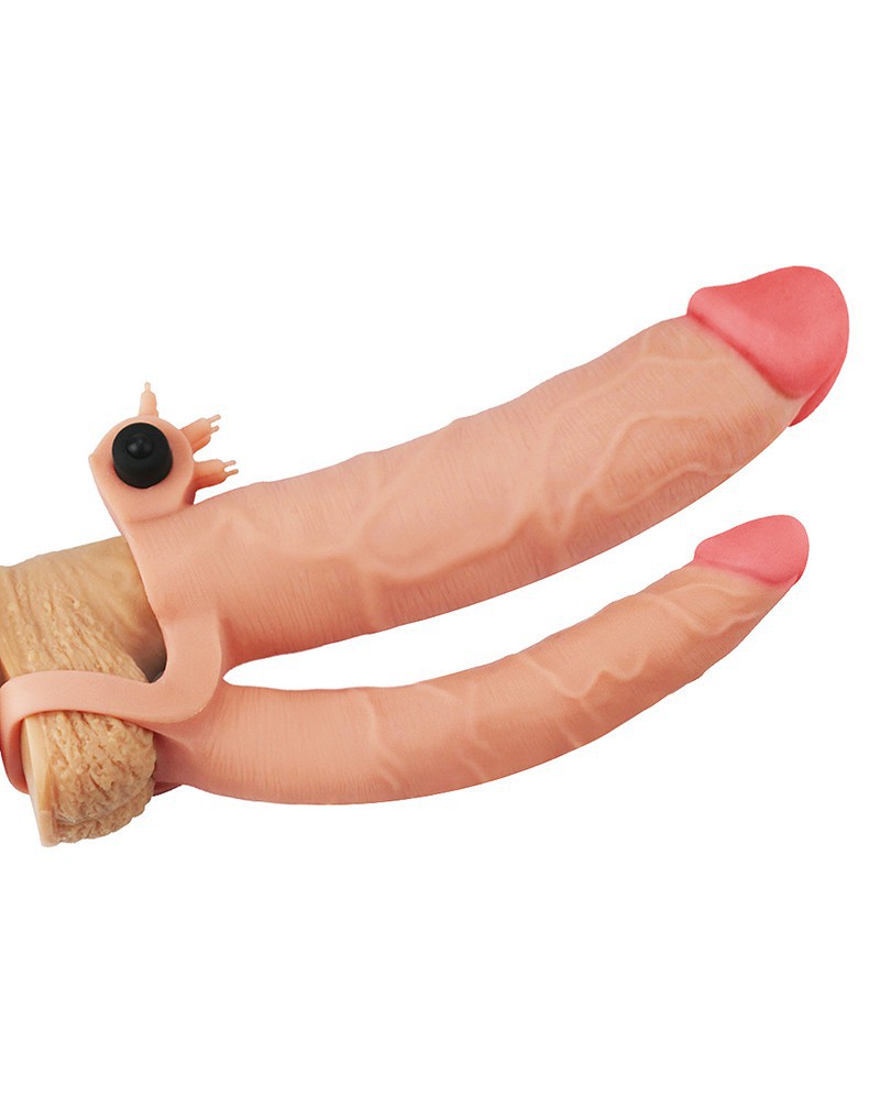 4: LoveToy - Pleasure X Tender Vibrating Double Penis Sleeve + 7.6 cm - Nude