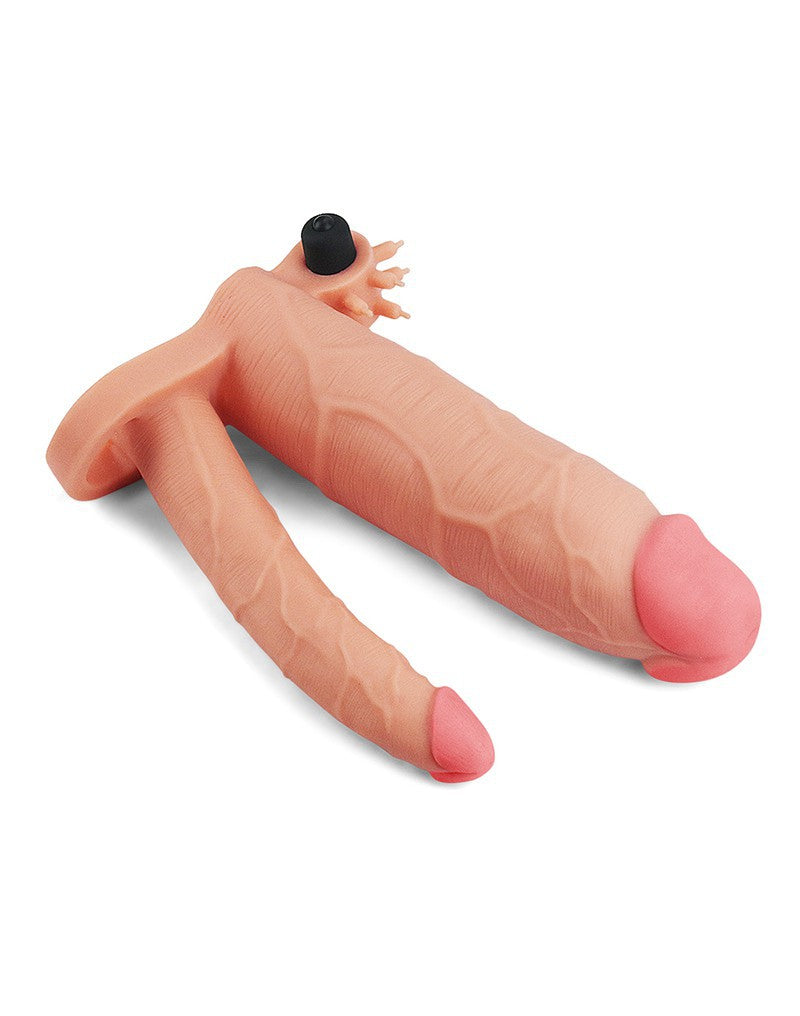 5: LoveToy - Pleasure X Tender Vibrating Double Penis Sleeve + 7.6 cm - Nude