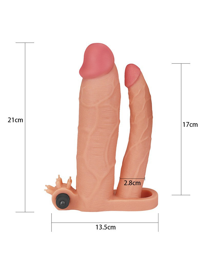 6: LoveToy - Pleasure X Tender Vibrating Double Penis Sleeve + 7.6 cm - Nude