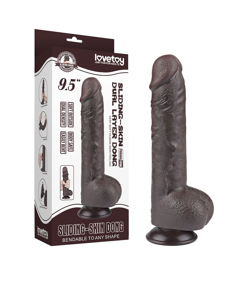 LoveToy - Gleitender Hautdildo 24 cm (Ø 4,3 cm) - Schwarz