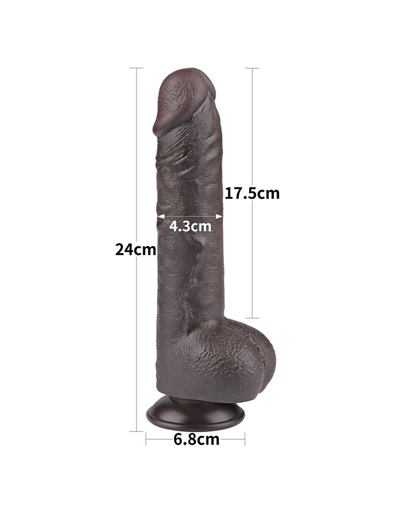 LoveToy - Gleitender Hautdildo 24 cm (Ø 4,3 cm) - Schwarz