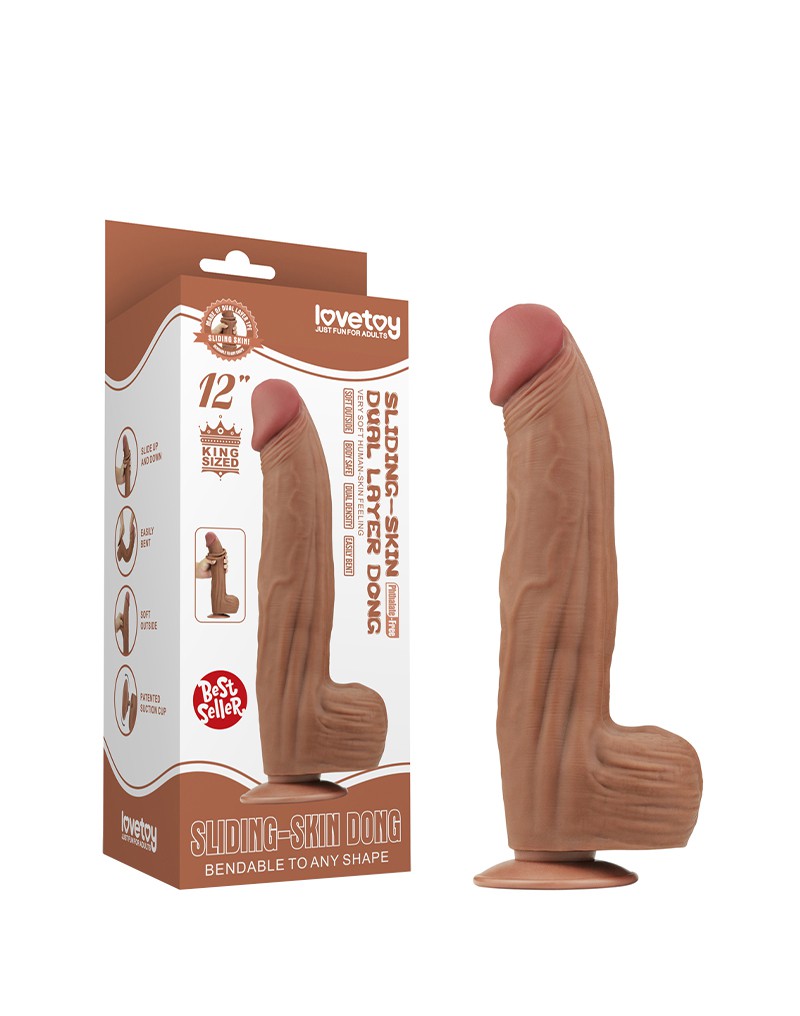 LoveToy - Sliding Skin Dildo 31 cm - Braun