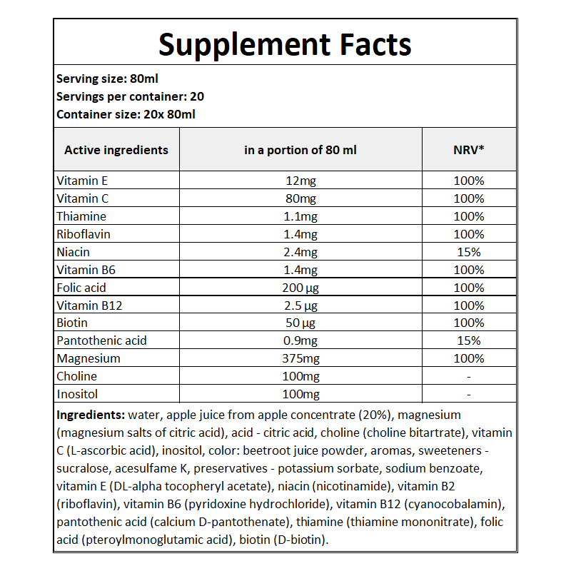 Magnesium + B6 Shot - 80ml - Apple & Cherry x20 (20 shots)