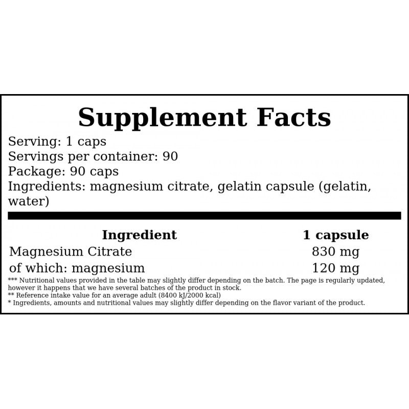 Magnesium Citrate 830mg - 90caps.