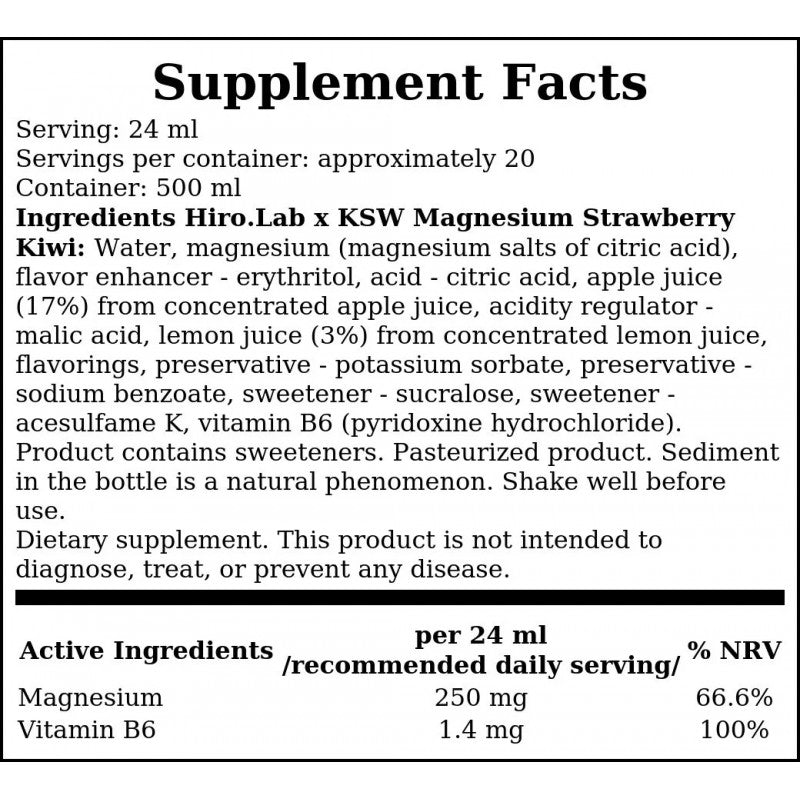Magnesium KSW - 500ml - Strawberry Kiwi x24 + Magnesium KSW - 500ml - Strawberry Kiwi x12 GRATIS!