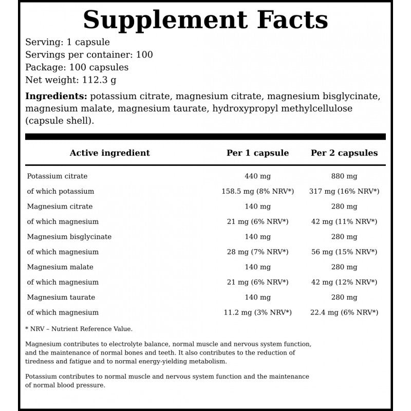 Magnesium with Potassium 1000mg - 100caps