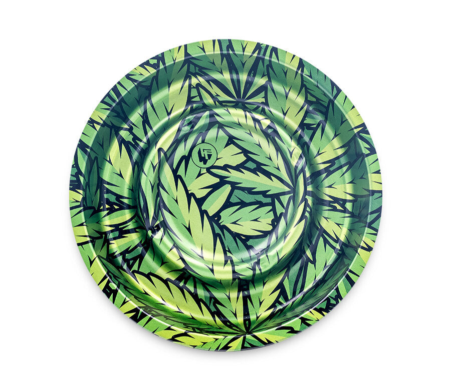 Metal Coffeeshop Ashtray - 160mm - Leaves Green