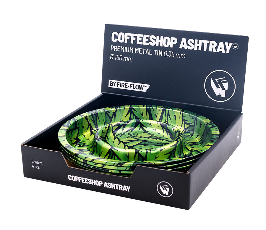 Metal Coffeeshop Ashtray - 160mm - Leaves Green