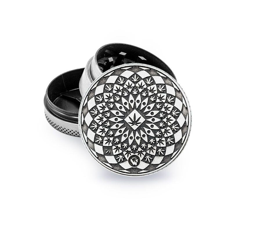 Metal Grinder - 40mm - 3 Layers - Silver - Mandala Leaf - Display - 6 Stück
