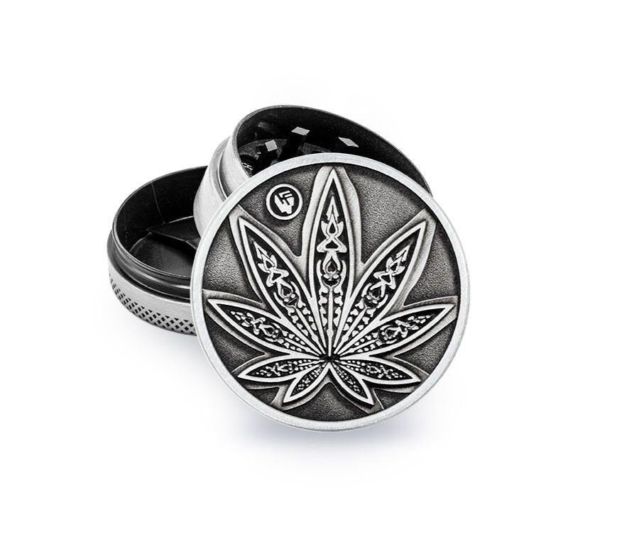 Metal Grinder - 40mm - 3 Layers - Silver - Neon Leaves 3/4 - Display - 6 Stück