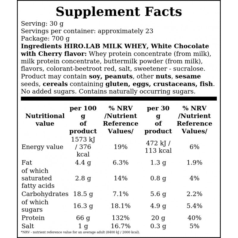 Milk Whey - 700g - White Chocolate Cherry