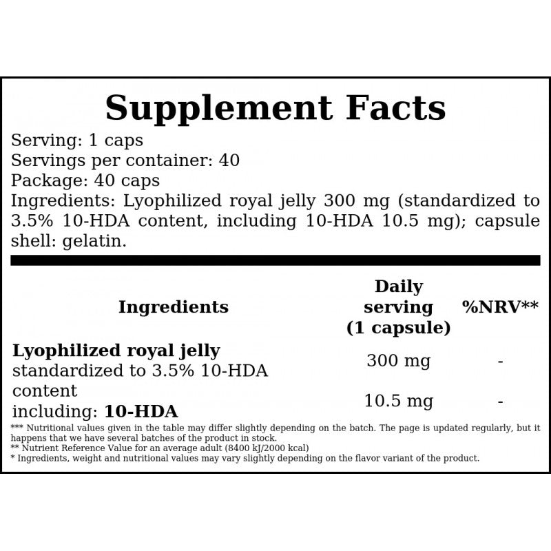 Royal Jelly 300mg (Mleczko Pszczele) - 40caps.