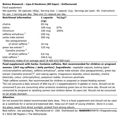 Nutrex Lipo 6 Hardcore 60 Kapseln
