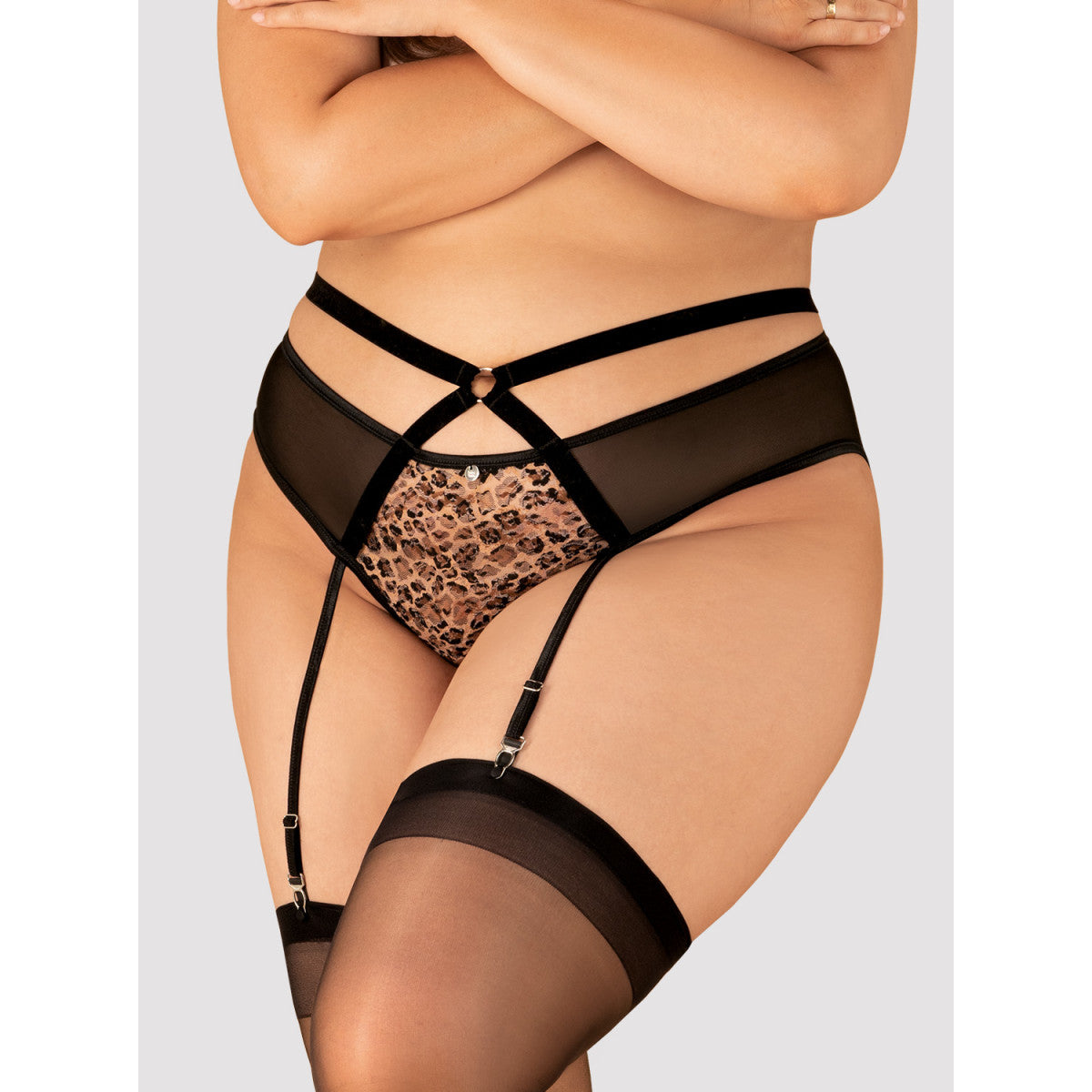 OB Allunes crotchless garter belt black-leo Size Plus