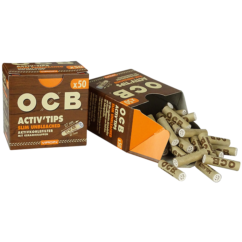 OCB Virgin Unbleached Aktivkohlefilter 7mm, 50 Stk, 10-er Display