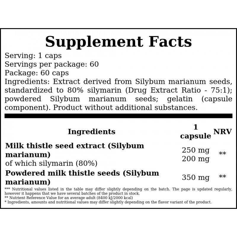 Milk thistle 312mg (Ostropest) Silybum Marianum - 60caps