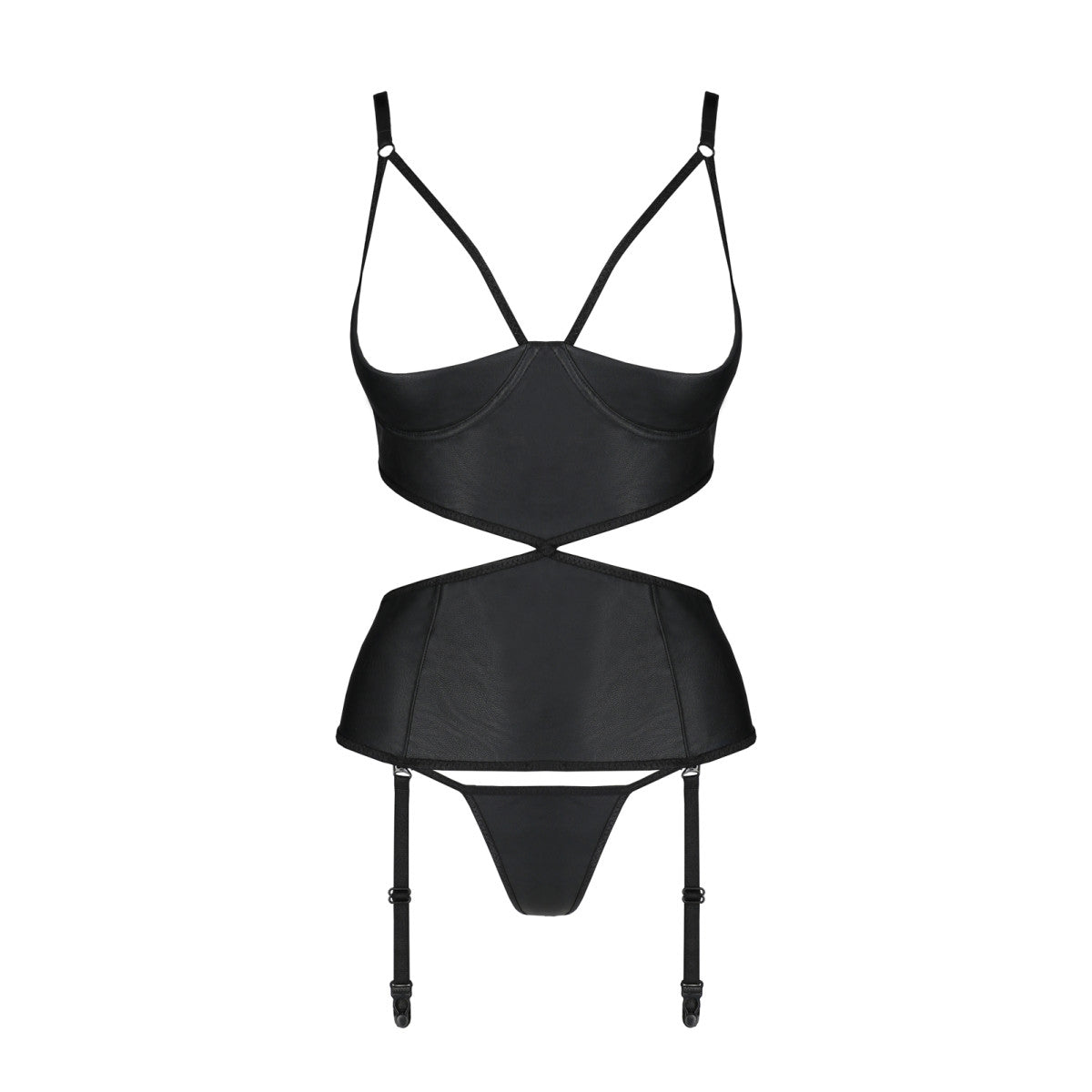 PE Jannies corset & thong with open cups black